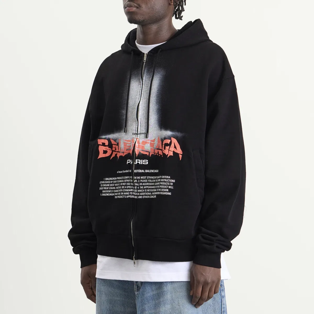 Худи на молнии с принтом Oversized Zip-Up Hoodie Balenciaga, Black — фото 2