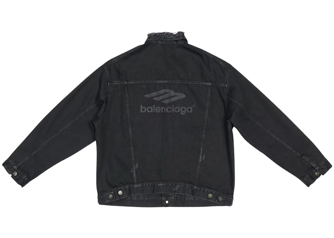 Мужская джинсовая куртка свободного кроя Balenciaga 3B Sports Icon Large Fit Japanese Denim Jacket, Black/Black Logo — фото 2