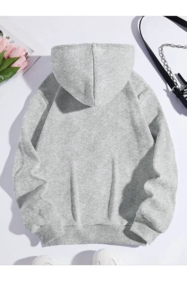 Детские свитшот для девочек с принтом Los Angeles Printed Hooded Serays Moda, Gray — фото 2