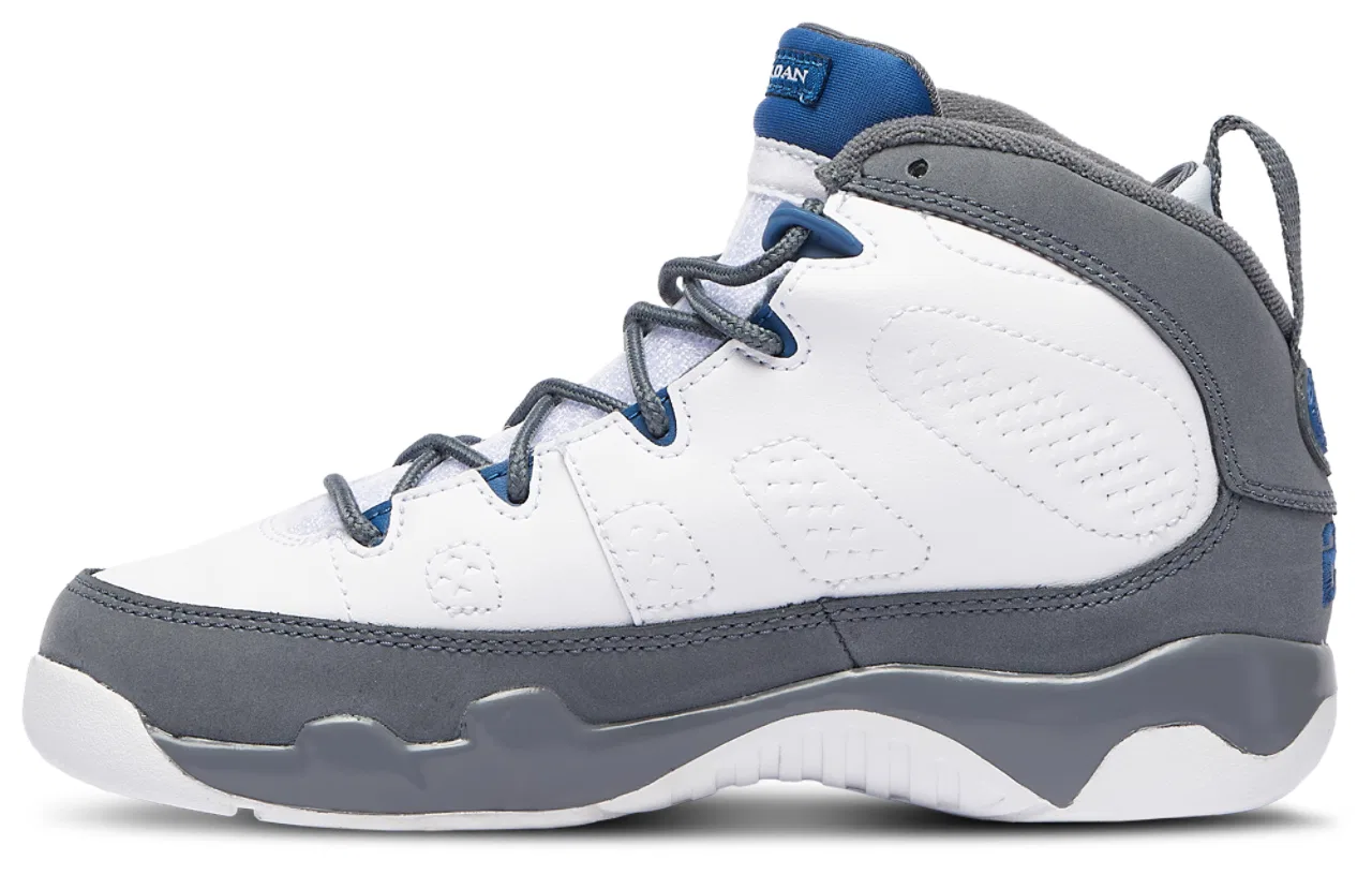 Кроссовки для мальчиков Retro 9 Jordan, цвет Flint Grey/White/French Blue — фото 2
