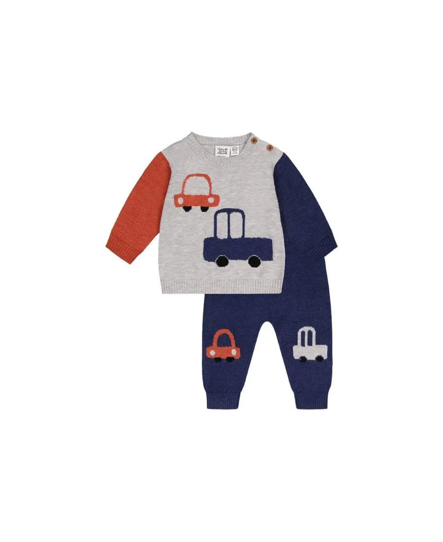 Комплект из джемпера и брюк для малыша, с машинками Deux par Deux, Blue and Orange