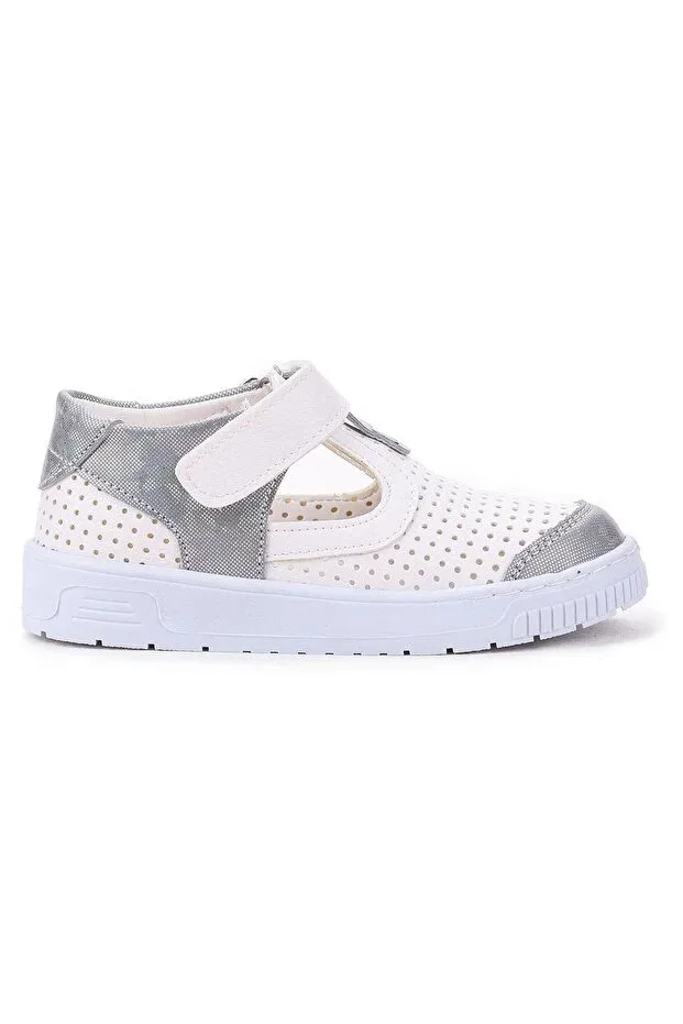 Детские повседневные туфли для девочек на липучках Kiko Kids, White - Silver — фото 4