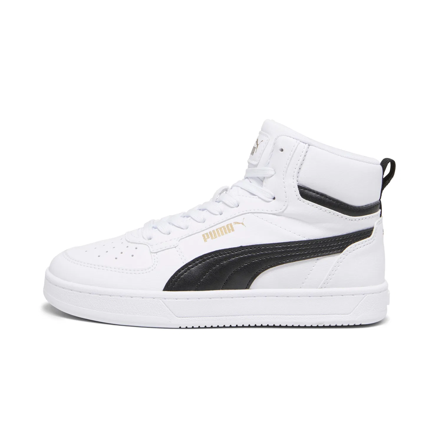 Детские кроссовки высокие с ретро-дизайном Puma, White/Black/Gold — фото 2