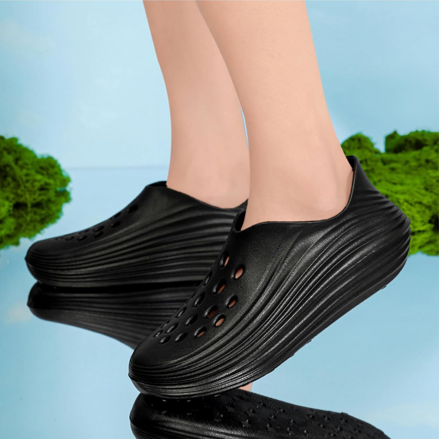 Кроссовки Foam Runner для мужчин и женщин, без шнурков, с вырезами, в стиле Foam Runner, легкие, долговечные, из EVA, дышащие, мягкие тапочки-облака для мужчин и женщин Inkuil, черный — фото 4