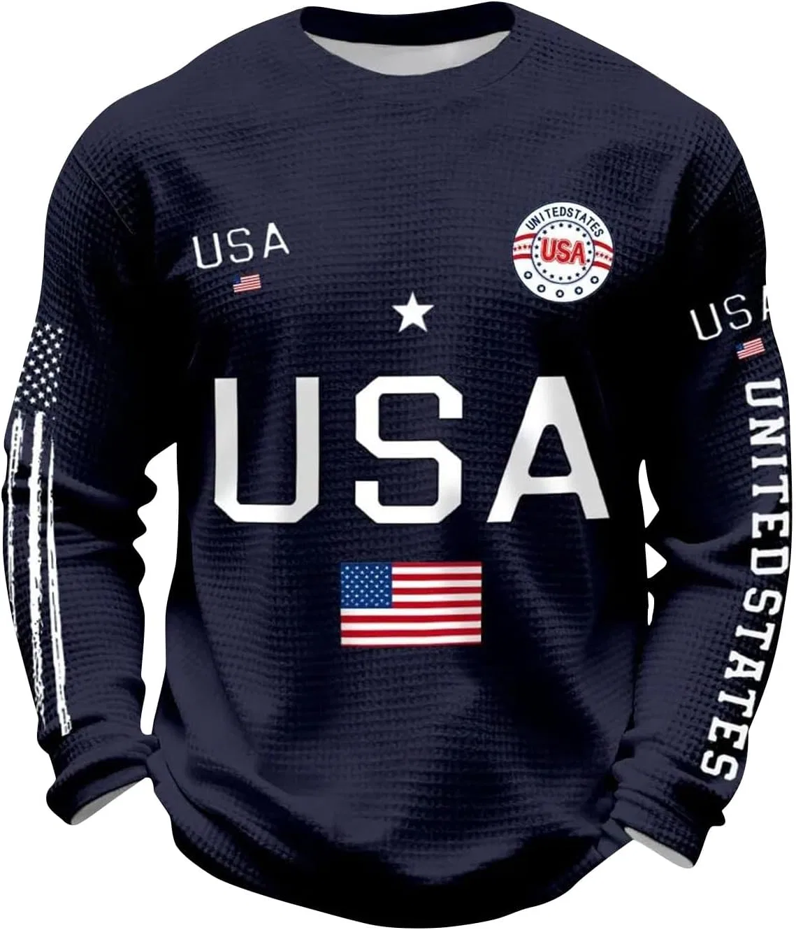 Мужская классическая футболка с длинным рукавом American Flag, Navy