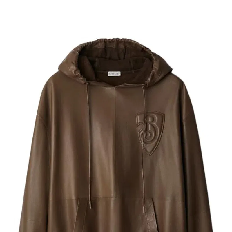 Мужская кожаная куртка с капюшоном B Shield Burberry, Brown — фото 4