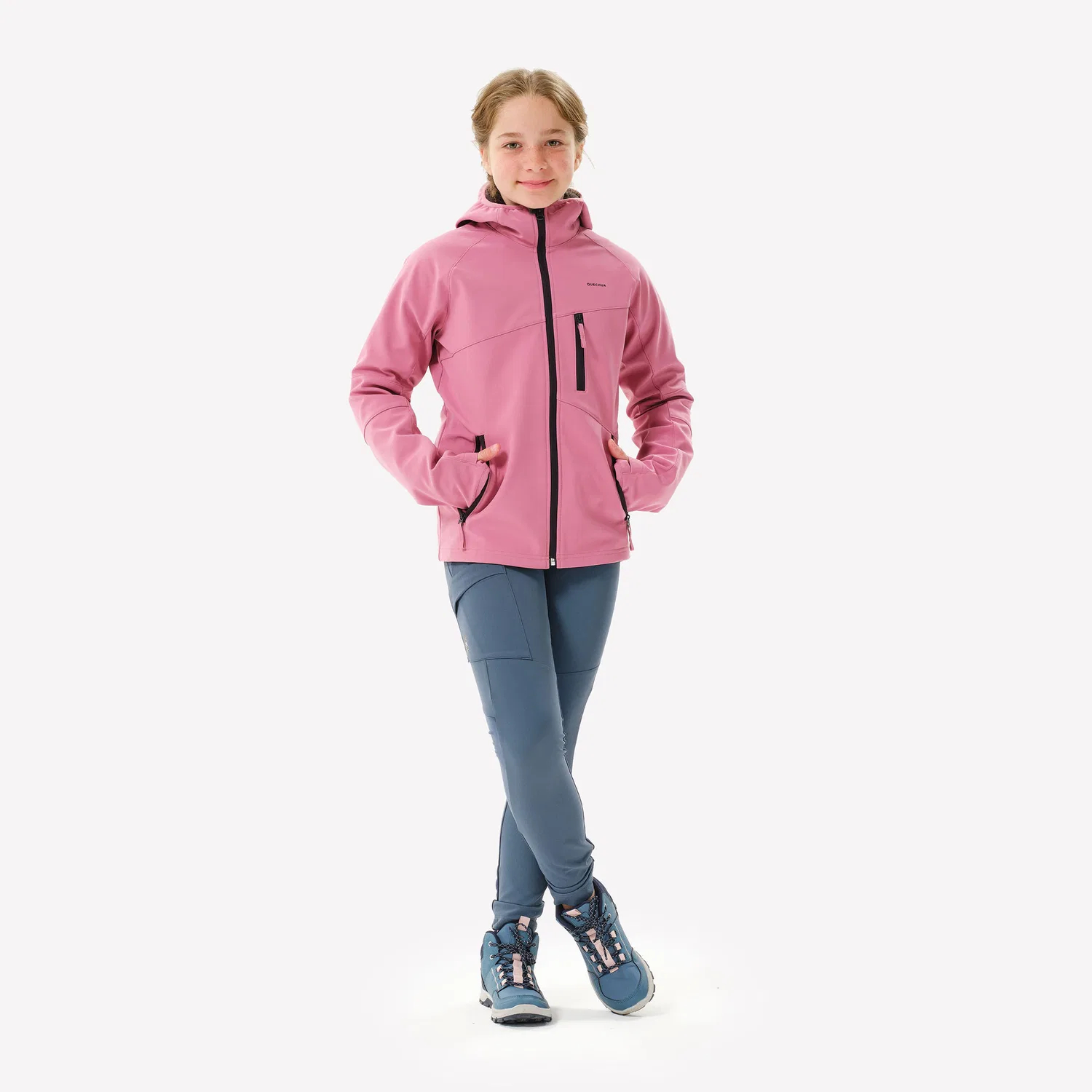 Детская ветрозащитная куртка для мальчиков и девочек Softshelljacke Kinder Wandern Große 123-172 - MH900 Quechua, Altrosa Rauchschwarz — фото 2