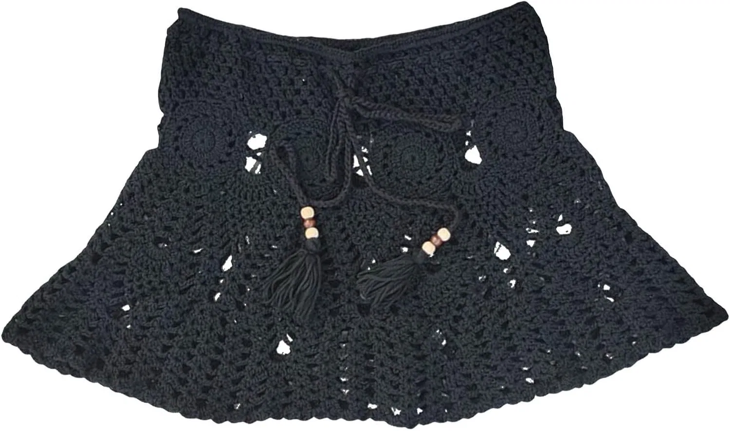 Женский купальный костюм с юбкой-накидкой вязаной Crochet, Black — фото 3