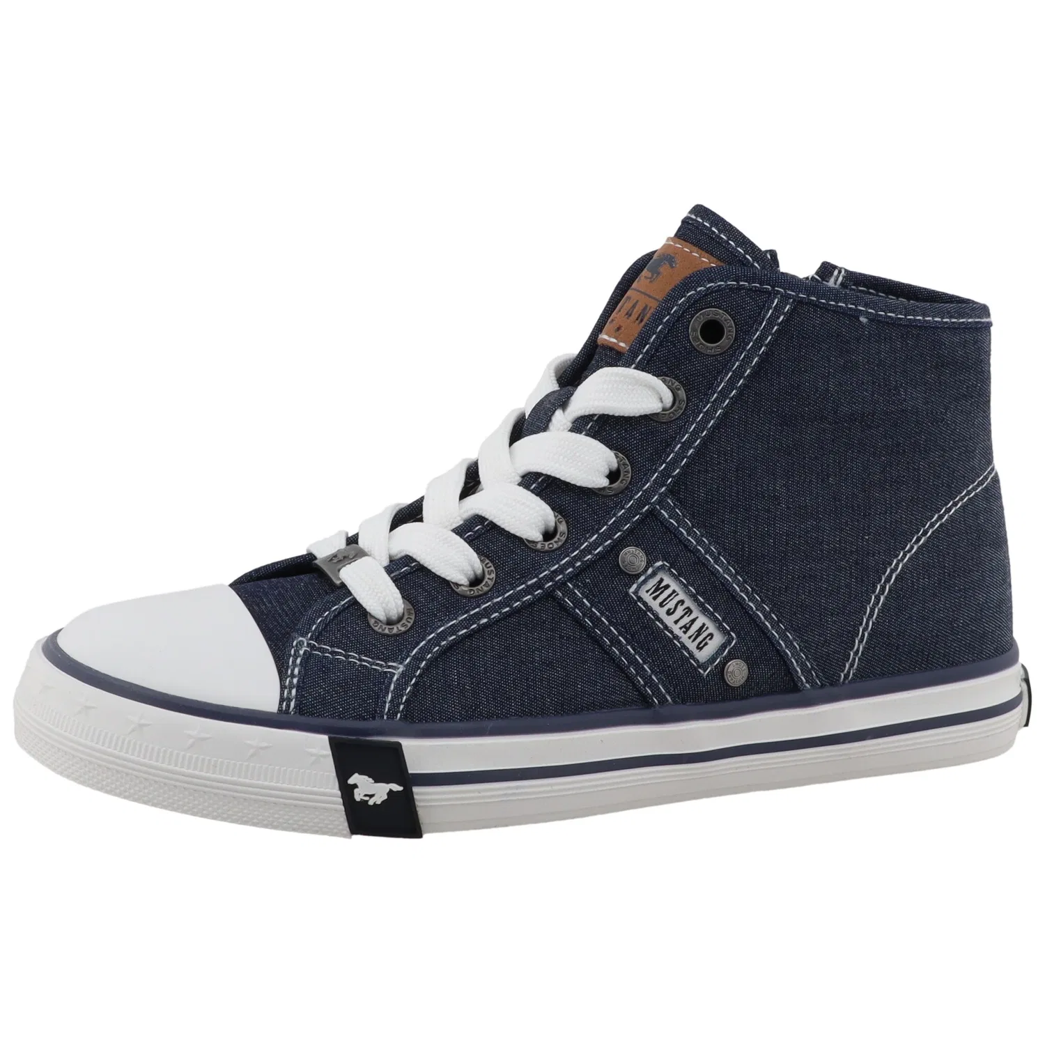 Детские текстильные ботинки-шнурки с аппликацией Mustang Shoes, Navy