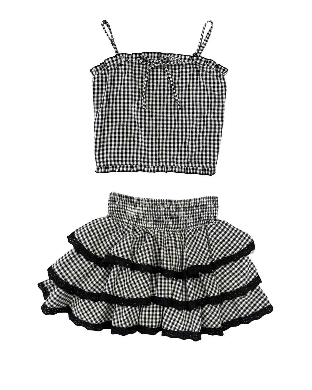 Детская юбка с воланами и принтом в клетку Gingham Eyelet Ruffle flowers by zoe, Black And White — фото 3