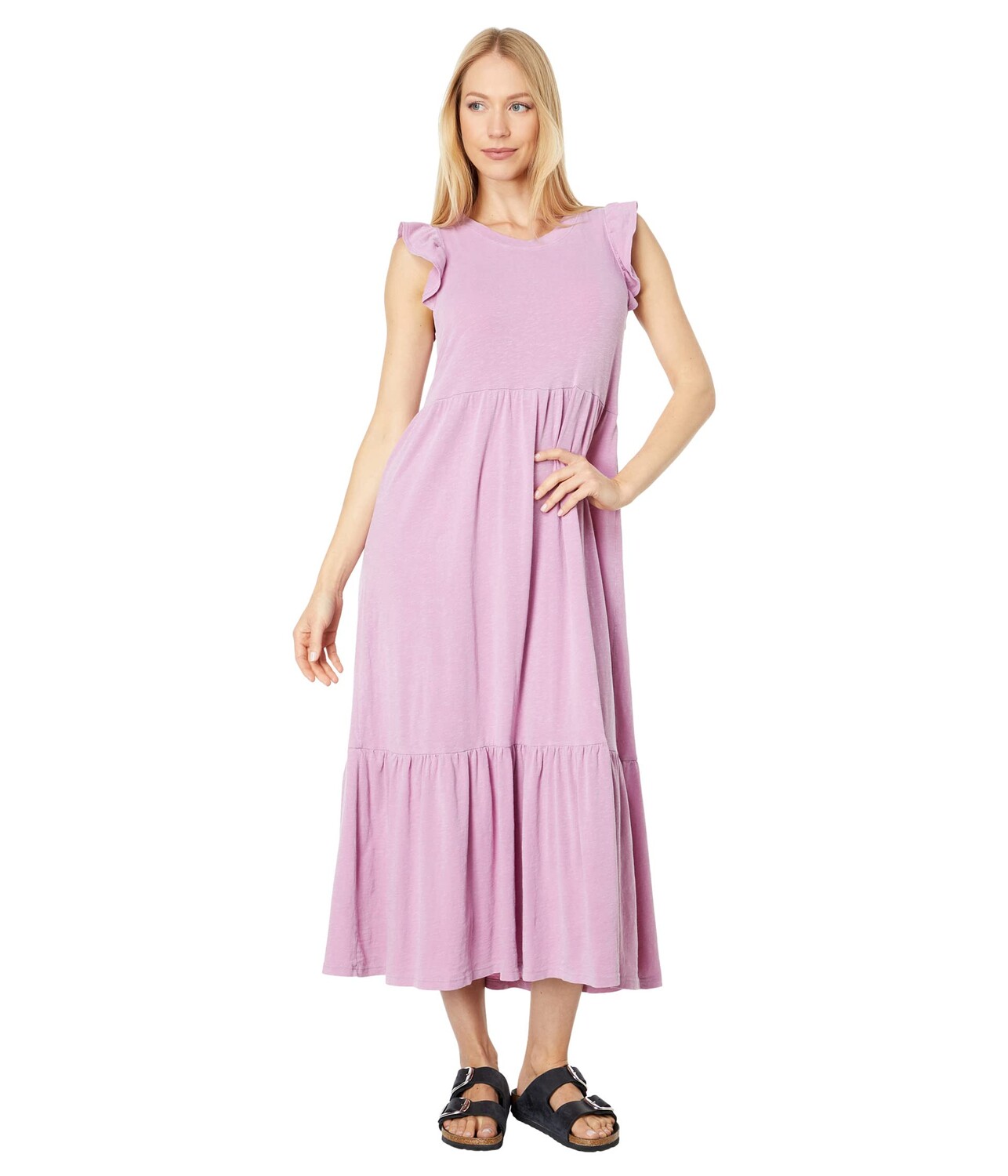 

Платье SUNDRY, Ruffle Sleeve Tiered Dress in Cotton Spandex