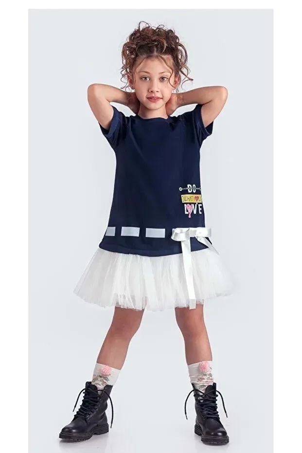 Детское спортивное платье для девочек хлопковое с пачкой Mnk Baby&Kids, Navy Blue