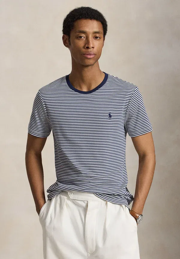 Футболка хлопковая Custom slim fit soft cotton t-shirt Polo Ralph Lauren, Newport темно-синий/White