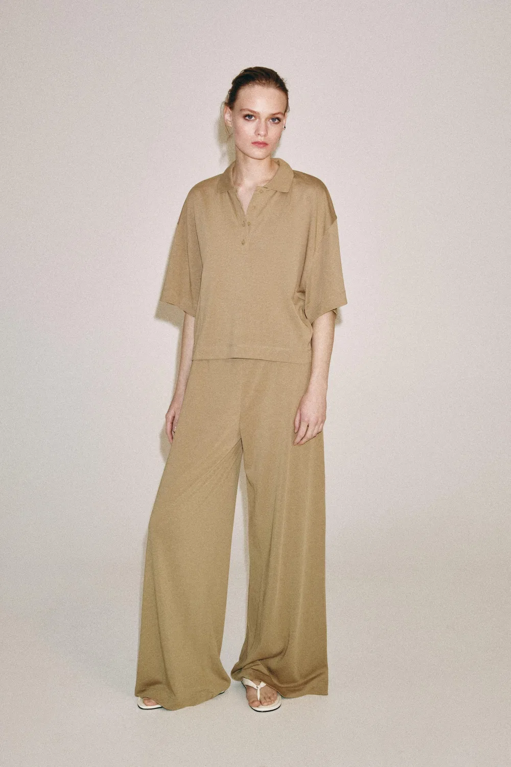 Рубашка-поло с коротким рукавом ZARA, camel