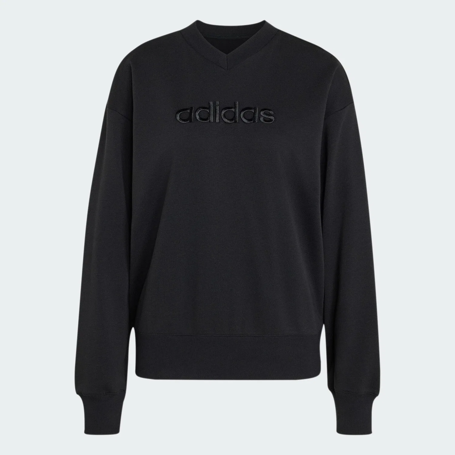Женский свитшот из сатина с V-образным вырезом Seasonal Essentials Satin-Sweatshirt, Adidas, Цвет Schwarz — фото 2