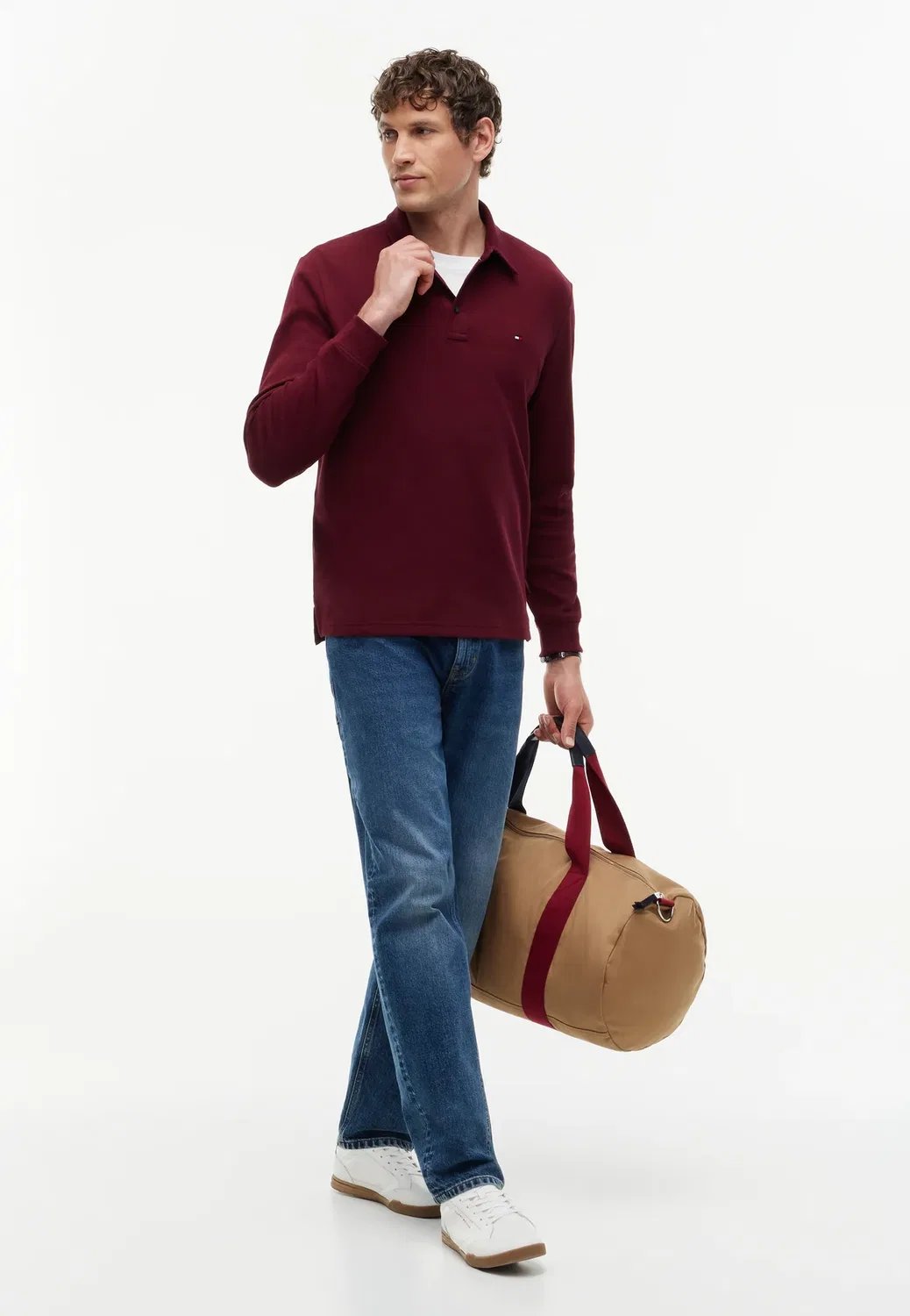 Рубашка-Поло с вафельным рисунком, с длинными рукавами Tommy Hilfiger, Burgundy — фото 2