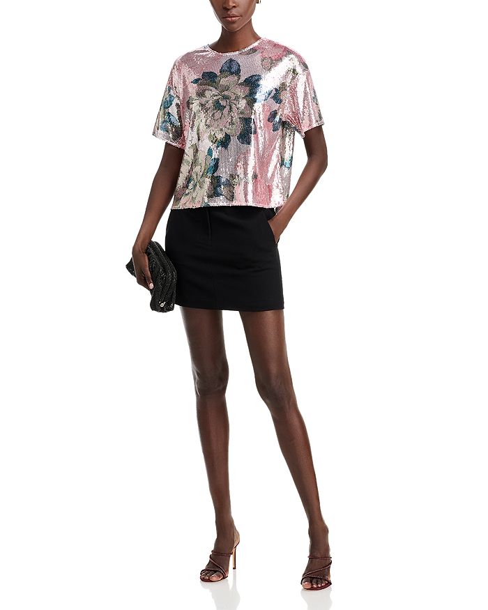 

Футболка с коротким рукавом с цветочным принтом и пайетками AQUA, розовый