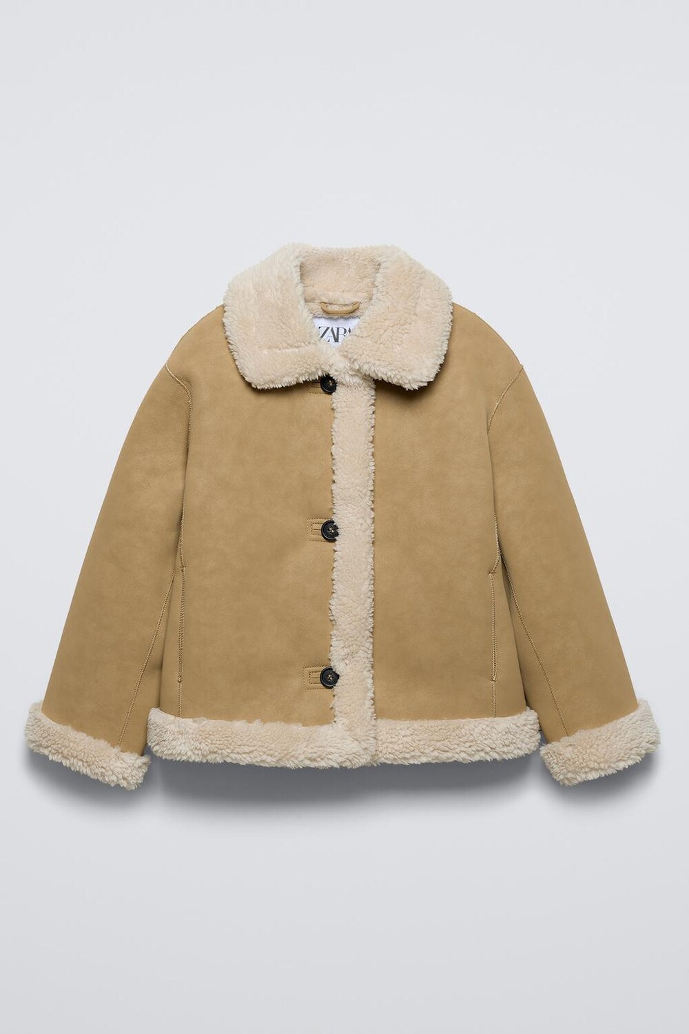 

Двухсторонняя куртка с искусственной овчиной ZARA, светлый верблюд