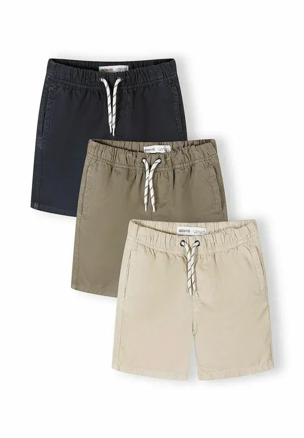 Шорты 3 шт., хлопок, 3 pack with elasticated waist - shorts, Minoti, оливковый, бежевый, темно-синий