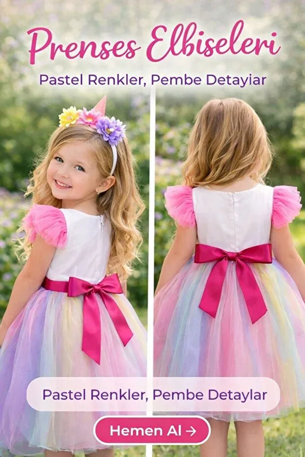 Детское платье для девочек с принтом Unicorn birthday dress + crown gift fluffy tulle princess party dress Kozadankids, Multicolor — фото 4