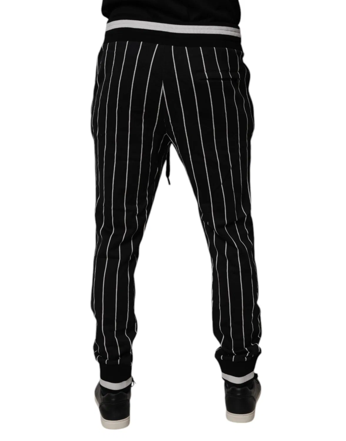 Мужские спортивные брюки с полосатым принтом на шнурке Black White Stripes Dolce & Gabbana, Black and White — фото 4