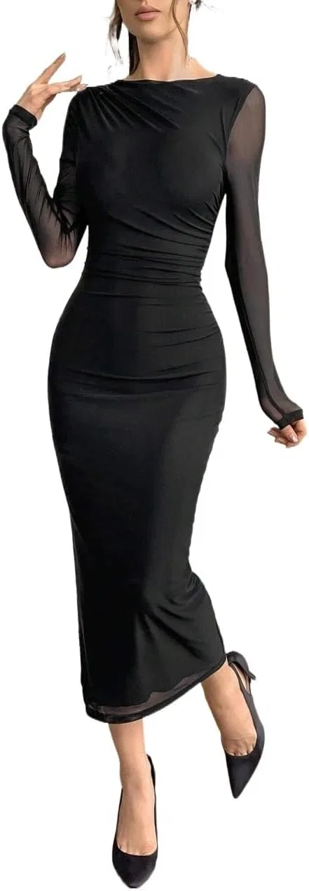 Женское элегантное макси-платье Bodycon Mesh, Black