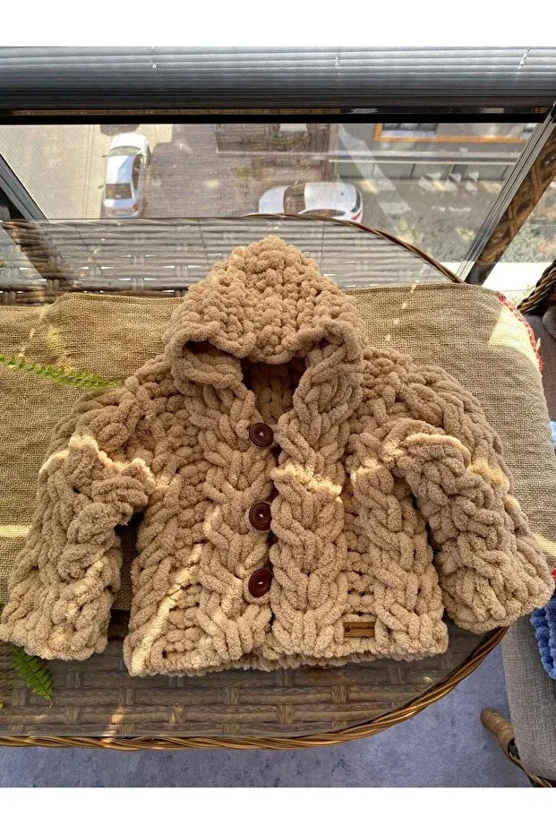 Детский кардиган для новорожденных с кабельным вязанием Alizee, Beige — фото 3