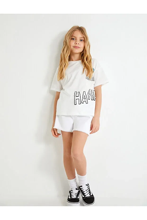 Детские джинсовые шорты для девочек с бахромой Koton, White