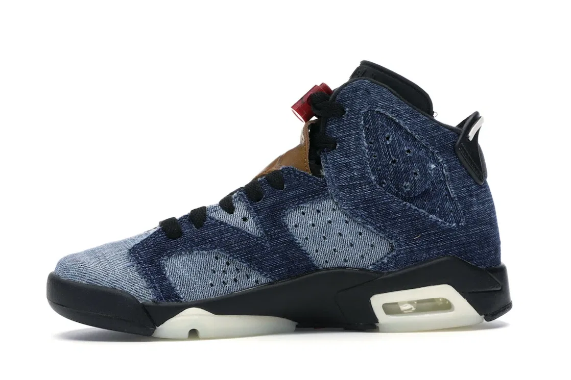 Детские кроссовки Lifestyle с джинсовым верхом Jordan 6 Retro Jordan, Washed Denim/Sail-Varsity Red-Black — фото 3