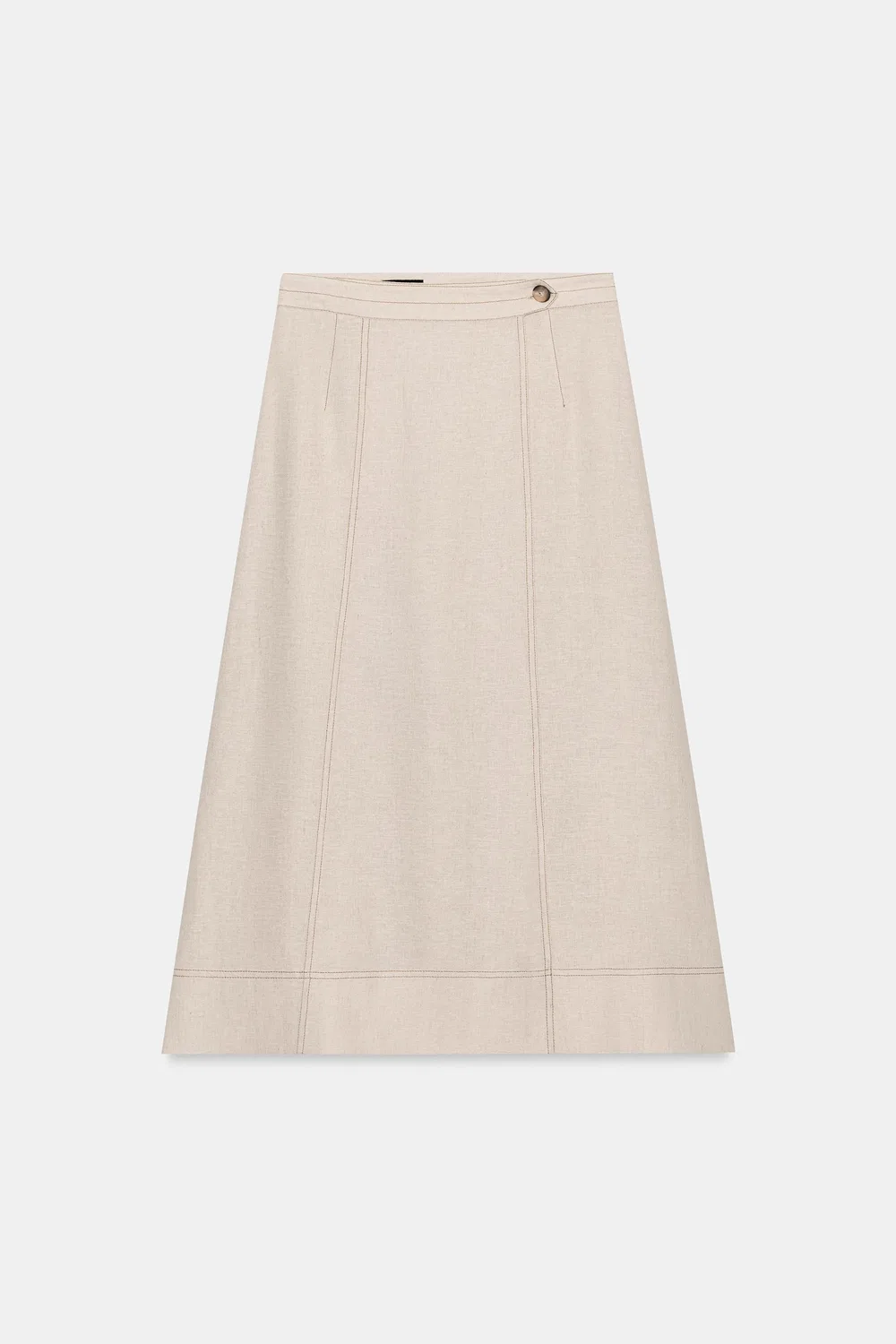 Льняная юбка с запахом и отстрочкой ZARA, Light beige — фото 2