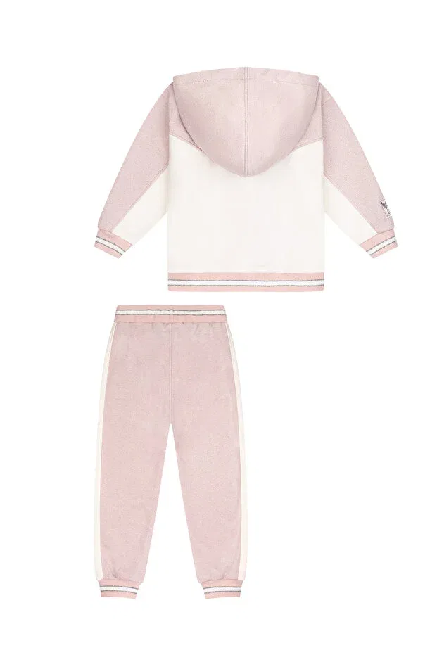 Детский комплект спортивного костюма для девочек с принтом Angel Heart Embroidered Color Block Glitter Minycenter, Pink — фото 4