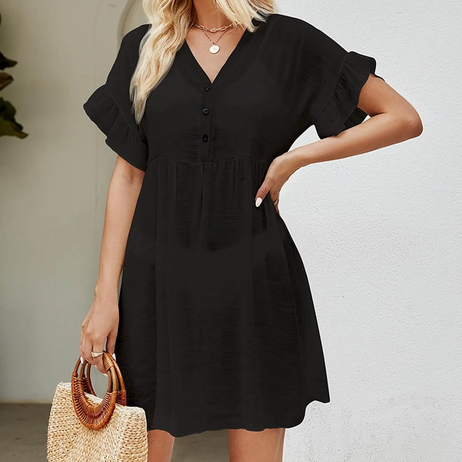 Женское пляжное платье-кроп с коротким рукавом V-образным вырезом Generic, Black — фото 3