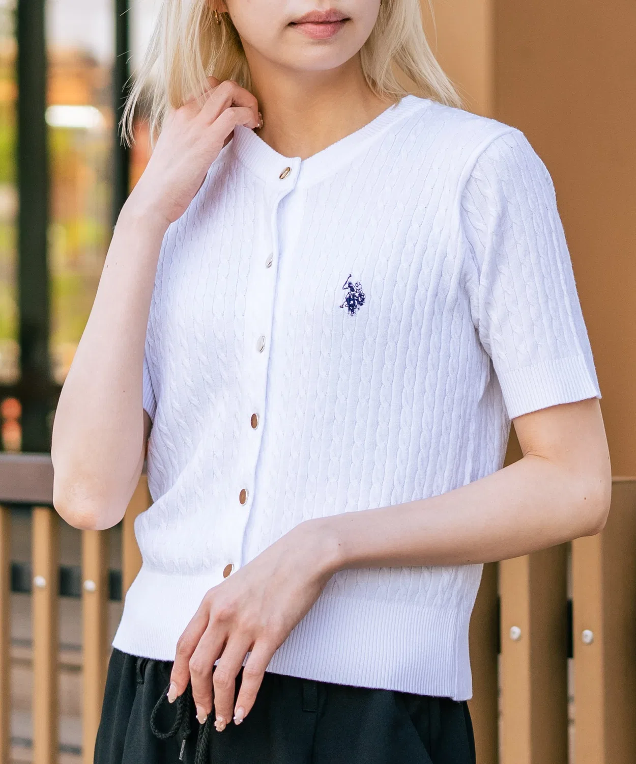 Женский полукардиган с коротким рукавом, с рисунком в полоску, с вышивкой U.S. POLO ASSN., Белый