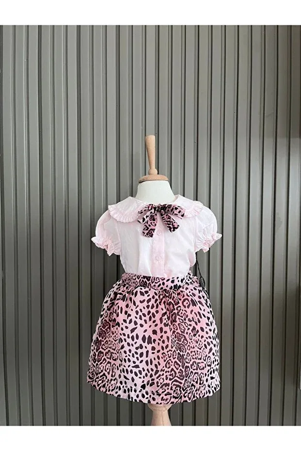 Детский комплект для девочек с принтом Leopard Skirt And Bow Boutique Set Moonstar, Multicolor — фото 2