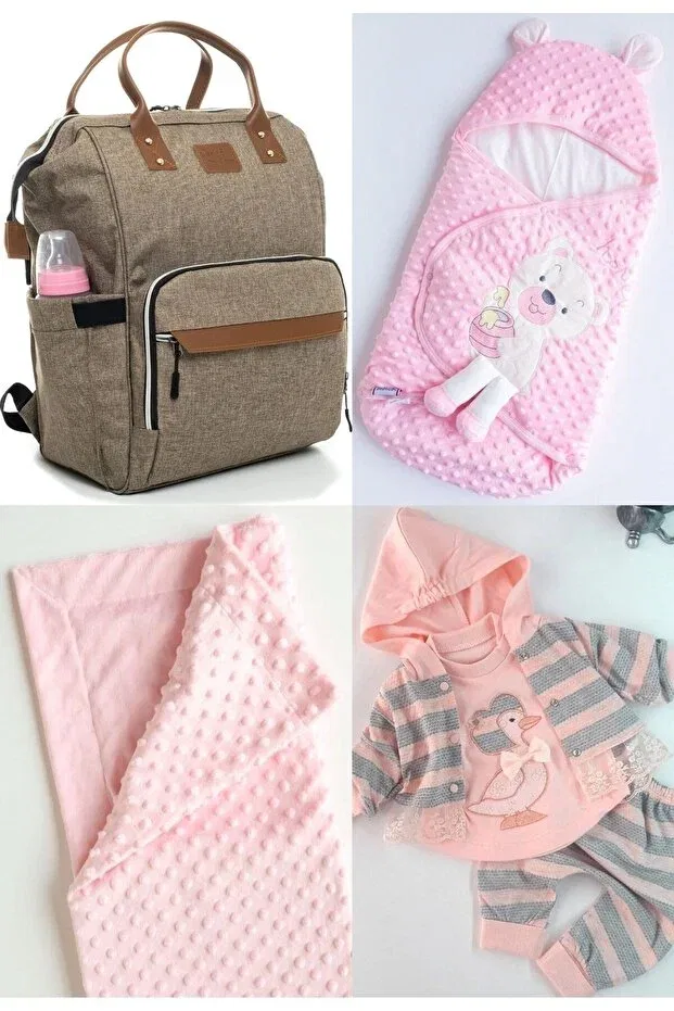 Детский комплект одежды для новорожденных хлопковый Luxury Baby Care Backpack Hospital Exit Swaddle and Chickpea Blanket Set Beyaz Bebek, Beige-Somon