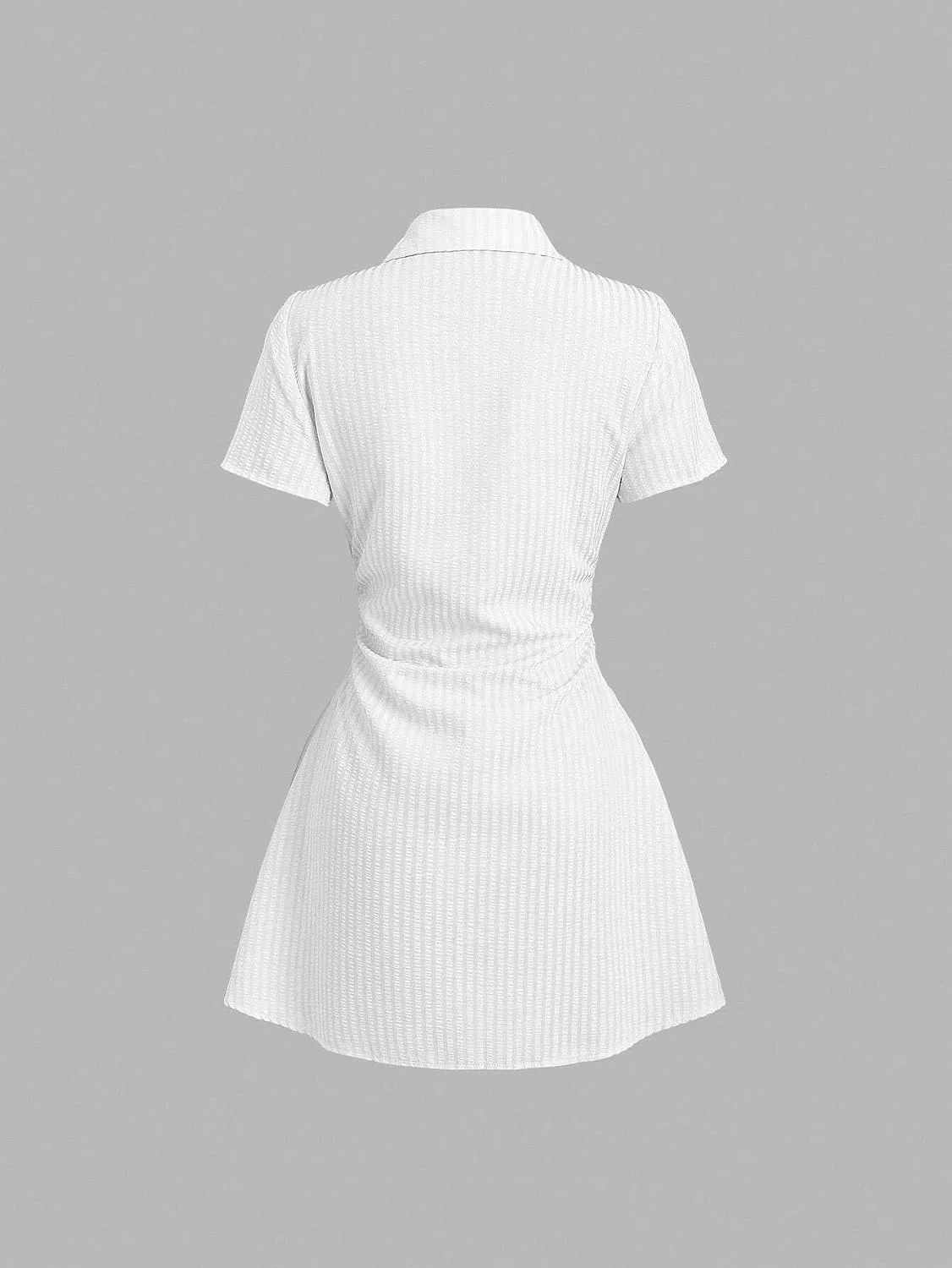 Женское мини-платье рубашечного кроя с воротником, White — фото 2
