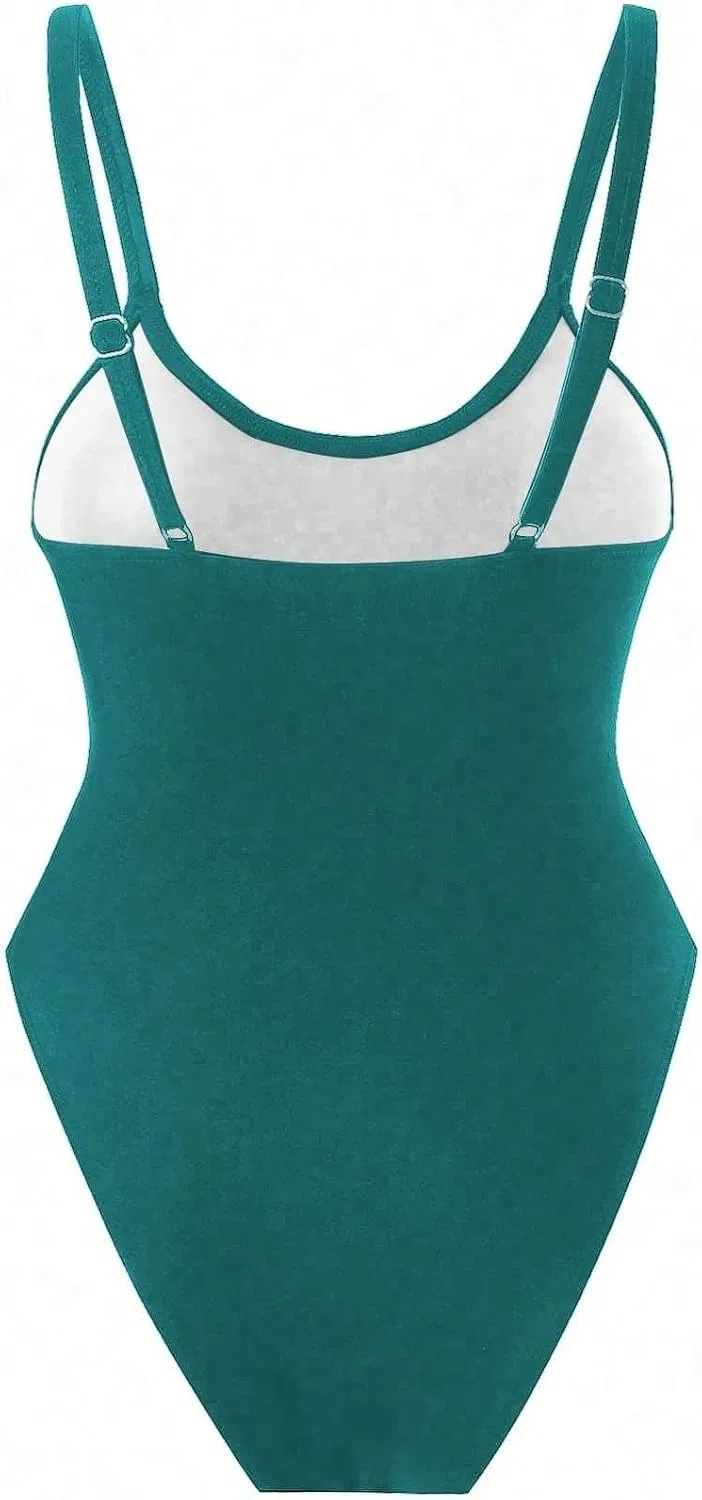 Женский элегантный монокини с высоким вырезом, Dark Green — фото 4