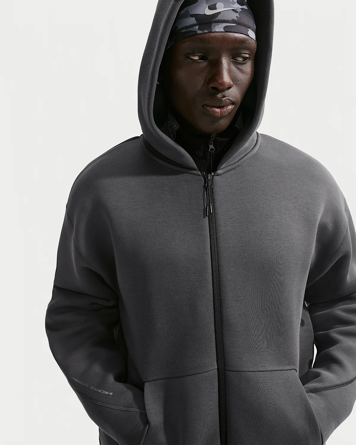 Мужская флисовая худи на молнии Nike Tech, Anthracite/Black — фото 3