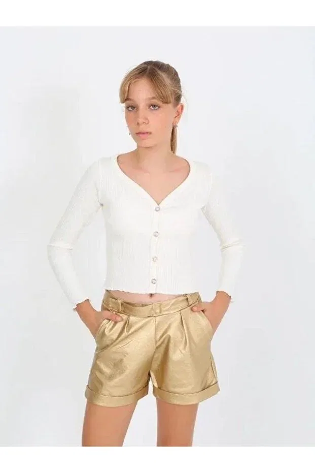 Детские шорты для девочек с высокой посадкой, с поясом, Marions, Gold — фото 4