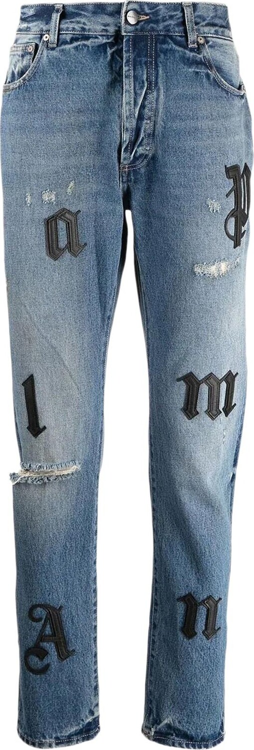 

Джинсы Palm Angels Logo Patch Classic 5 Pocket Jeans 'Blue/Black', синий