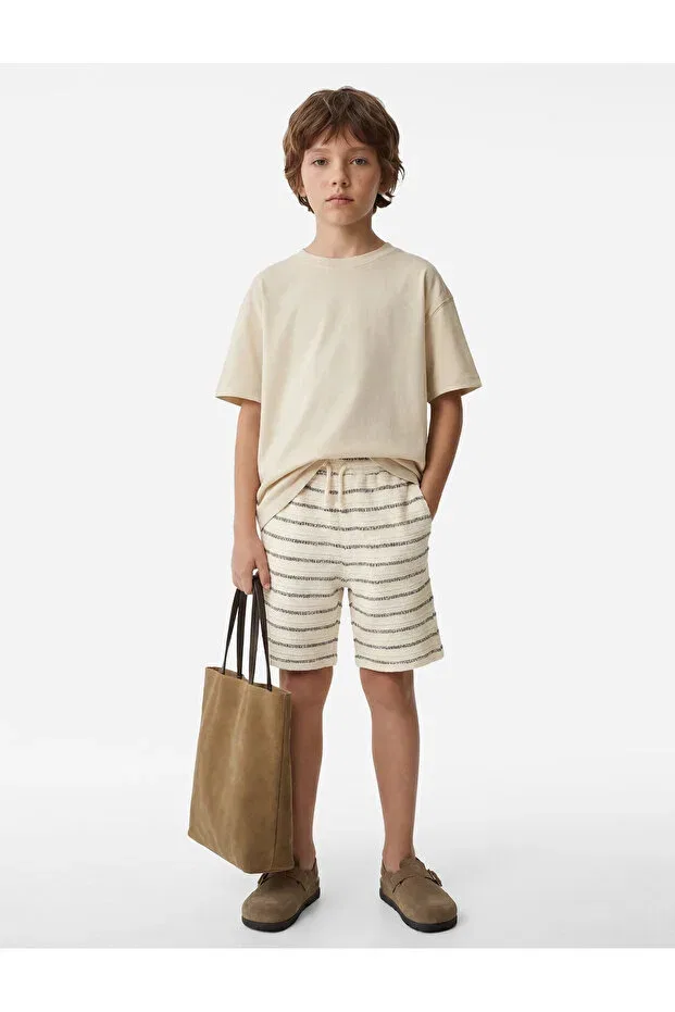 Детские шорты для мальчиков хлопковые с полосками Koton, Ecru Striped