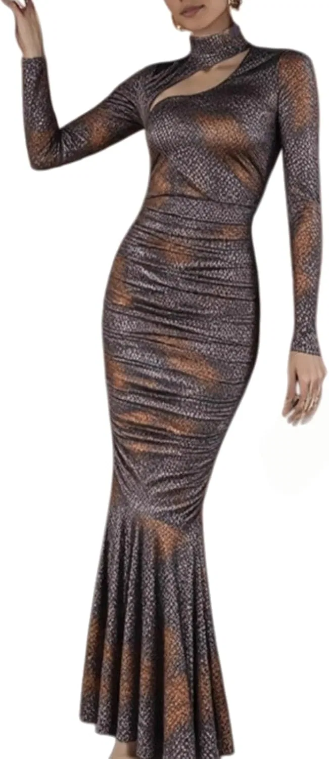 Женское облегающее платье с асимметричным вырезом Leopard Print, Leopard Print — фото 4