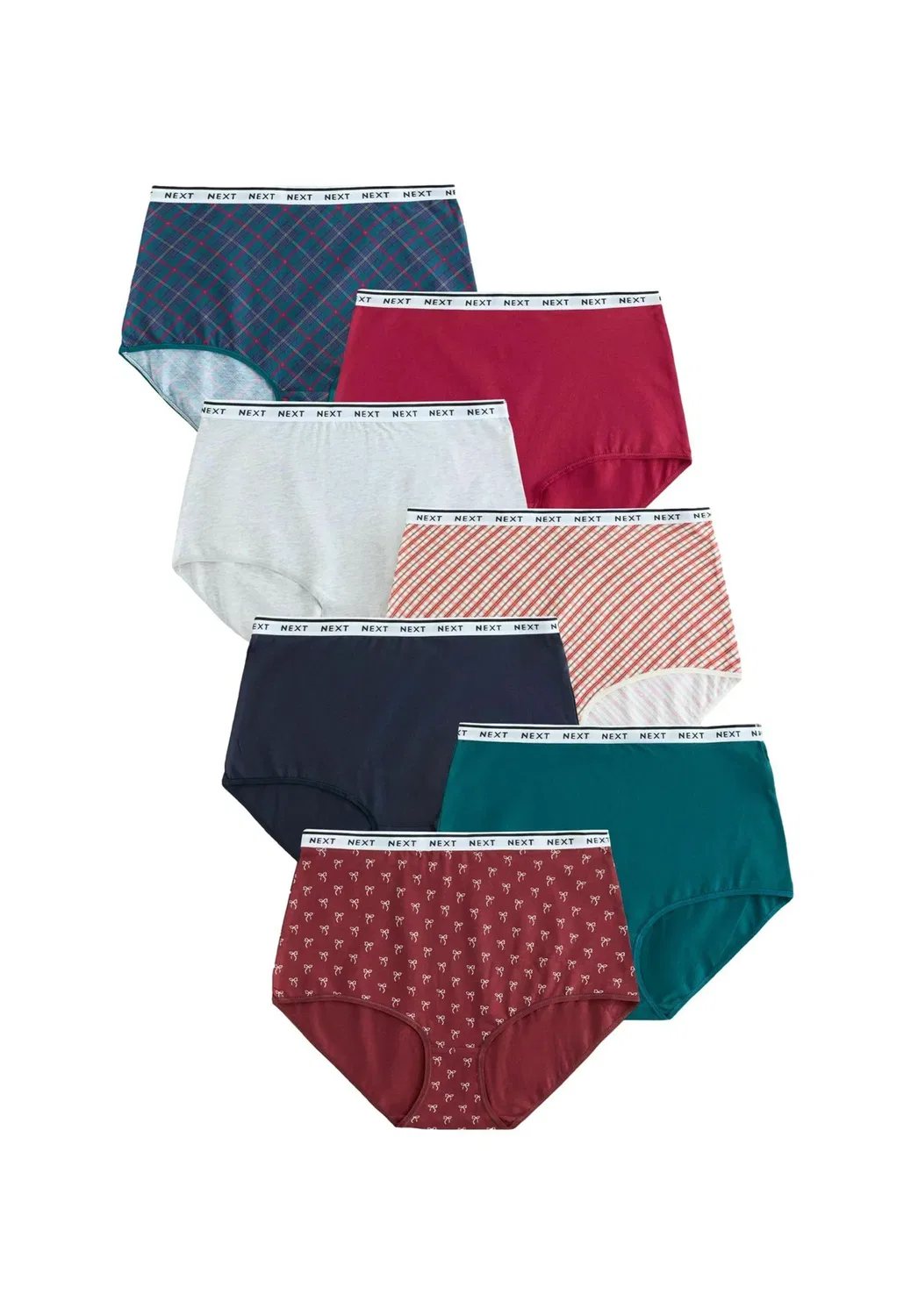 7 штук в упаковке. - трусы Next, Red Bows Navy Checks