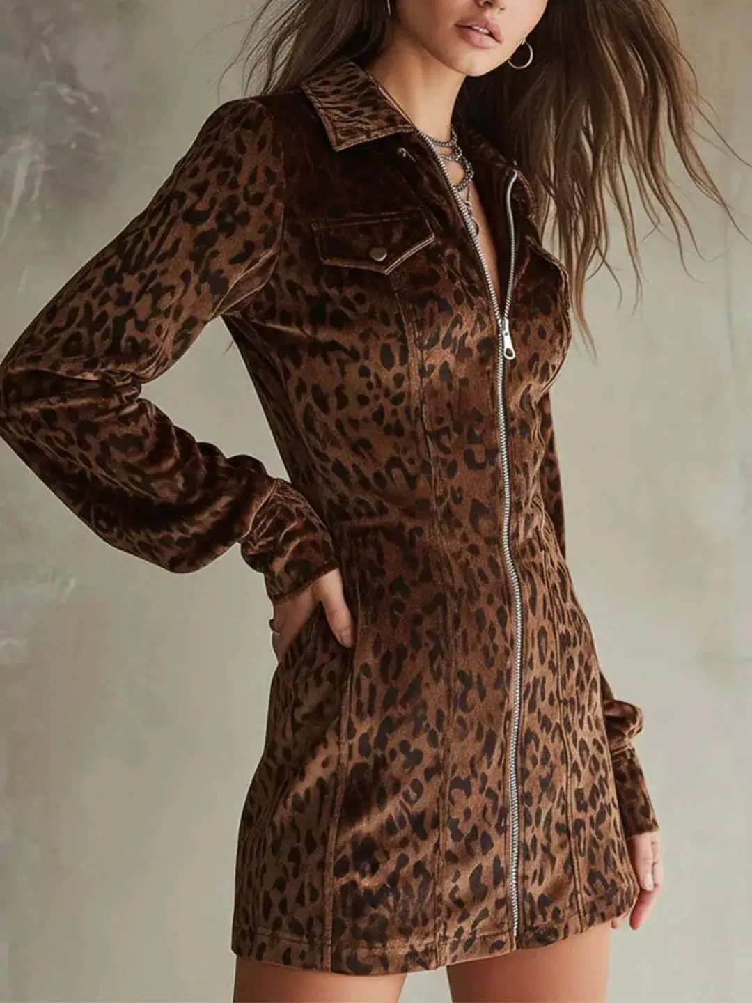 Женское платье мини с леопардовым принтом Retro Suede, Leopard — фото 2