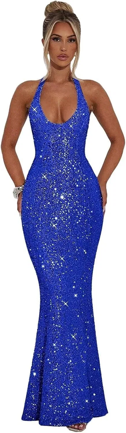 Женское блестящее платье-майка с корсетом LA125, Royal Blue