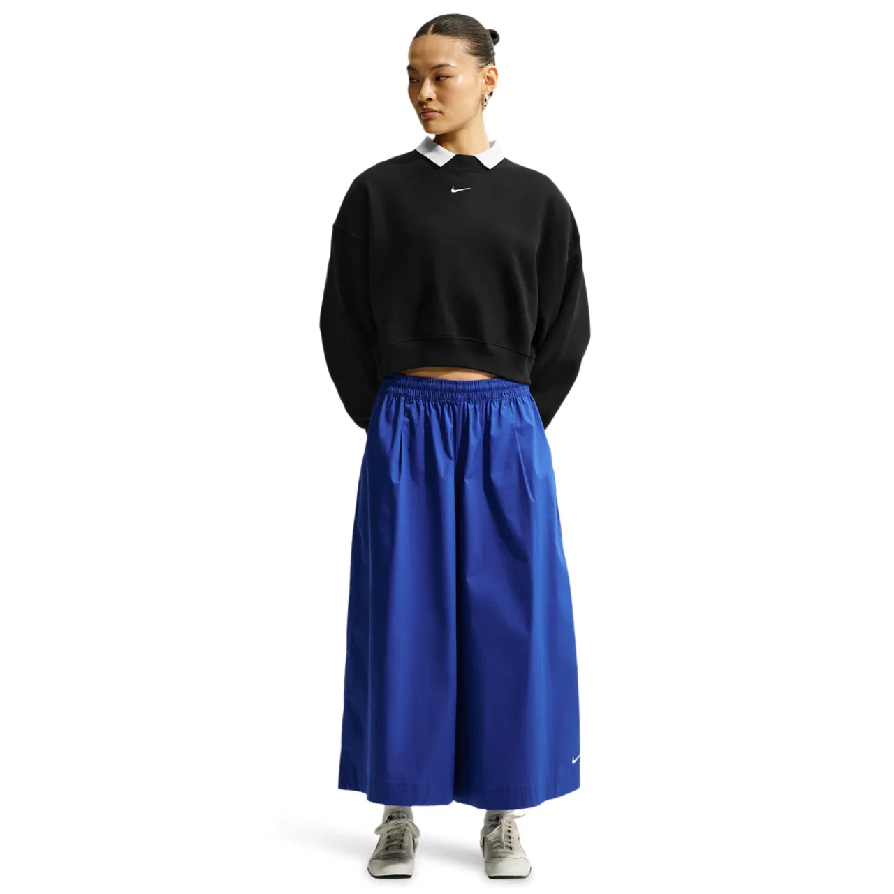 Женский свитшот с укороченной длиной и спущенным плечом Nike Studio Fleece, Nike, Total Black Sail — фото 4