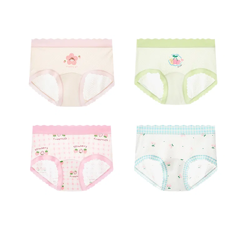 Детские трусы для девочек с принтом 4 шт Red bean, Light Blue+Light Green+Pink+Light Pink
