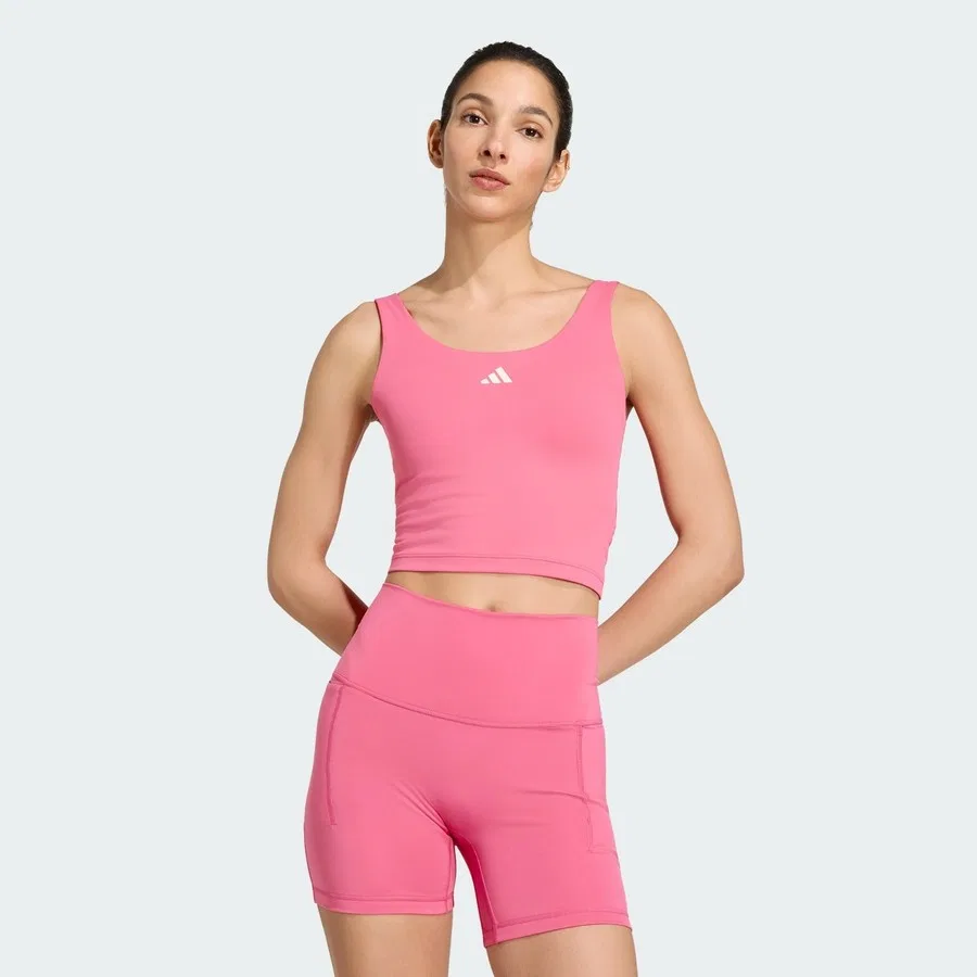 Спортивный топ без рукавов с принтом Performance KX3162 3 Stripes Studio All Me Light Support Tank adidas, Коричневый