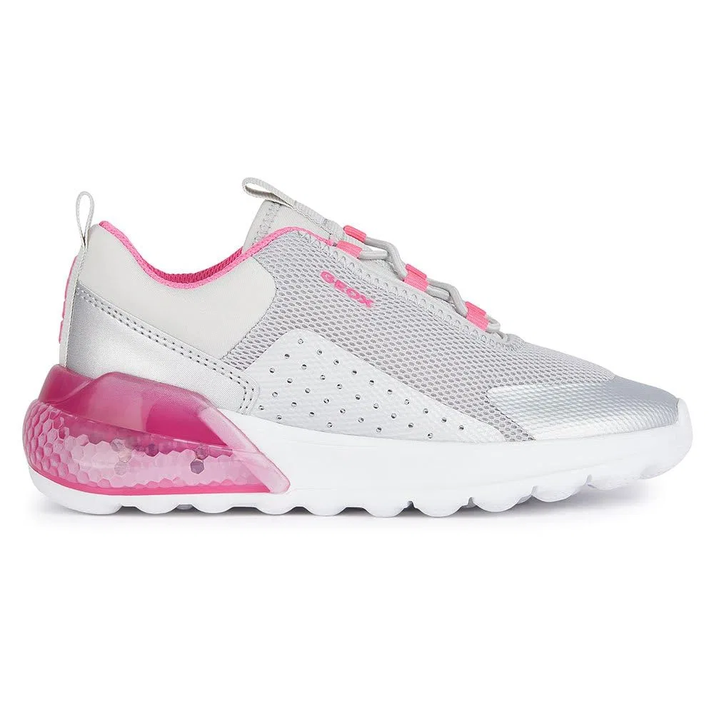 Детские кроссовки для девочек со светодиодами Geox, 2-Silver Fluo Fuchsia