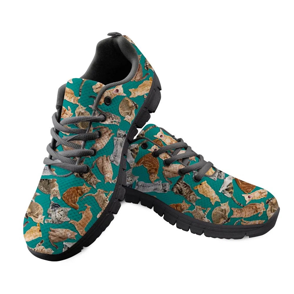 Детские кроссовки для мальчиков и девочек с принтом Cute Cat Dog Horse Pattern Running Sneaker Flat Shoes chaqlin, Cats 4